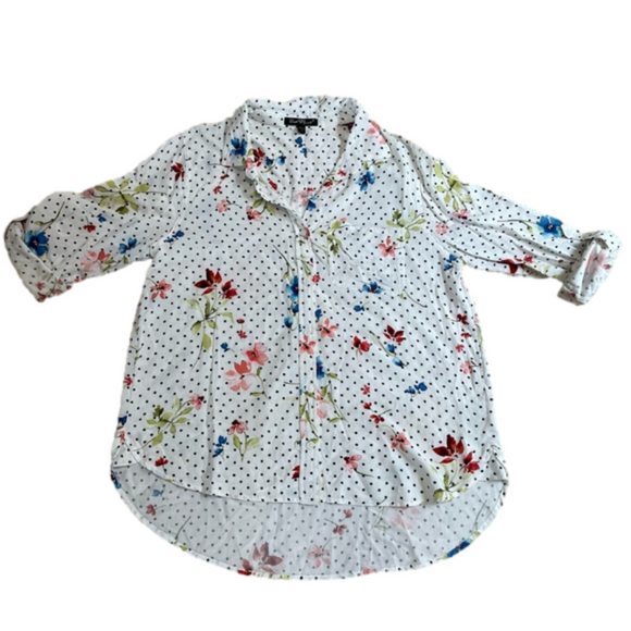 Velvet Heart Tops - Velvet Heart Floral and Polka Dot White Button Up Long Shirt Size Large
